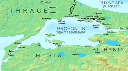 Chalcedon was located in what today is Turkey, across the water from Constantinople (click to enlarge)