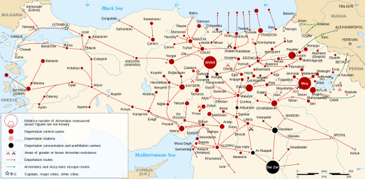 Map of massacre locations and deportation and extermination centers