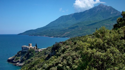 Stavronikita Monastery in its magnificent setting (click to enlarge)